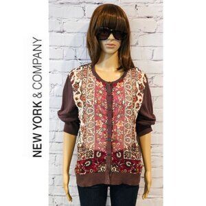 NEW YORK & COMPANY, Boho brown and burgundy button up cardigan